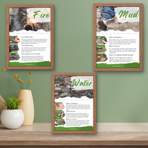 Natural Elements Posters - Set of 3 - WATER, MUD, FIRE