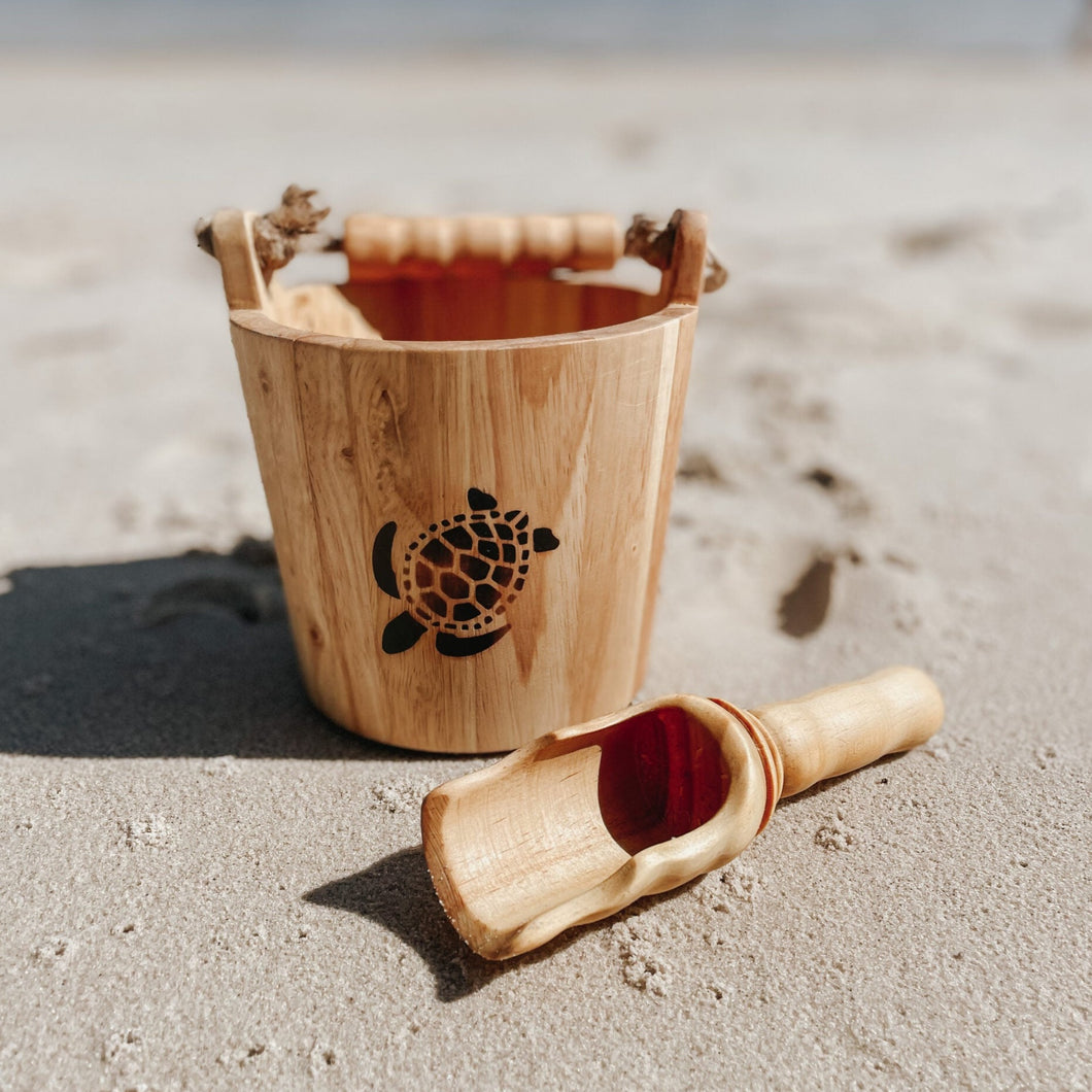 Wooden Bucket & Scoop set (Turtle Burn Stamp Edition)